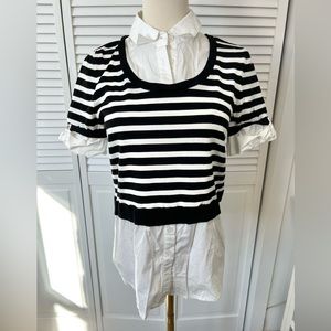 SOLD💗 White House Black Market Short Sleeve Black & White Striped Button Down